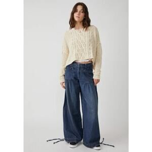 Free People Blue Wide-Leg Jeans